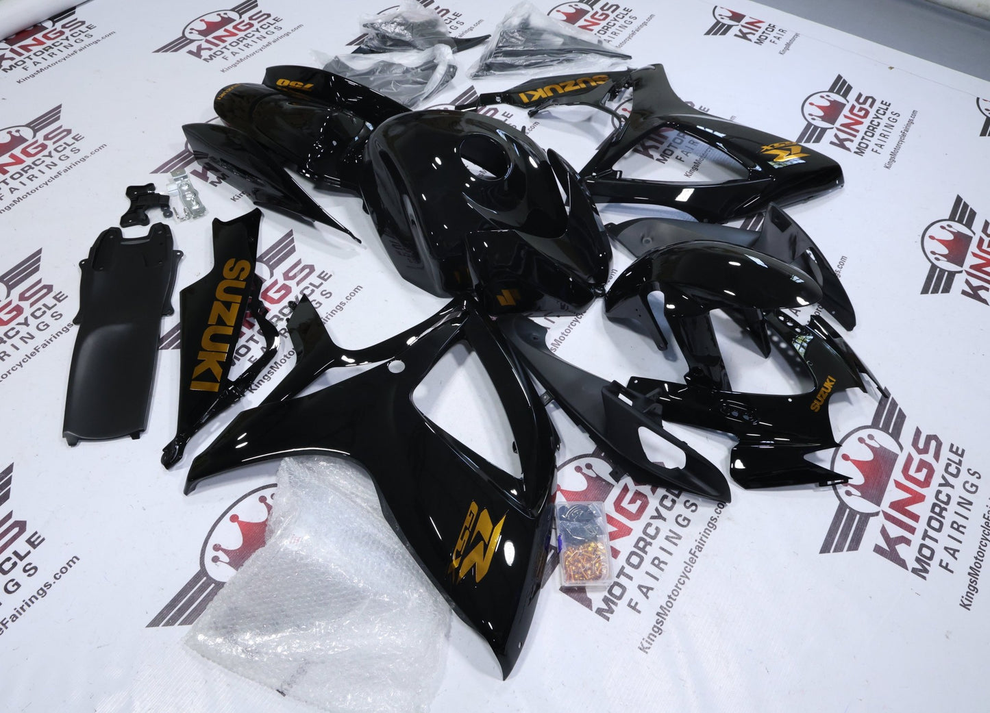Suzuki GSX-R750 Fairings (2006-2007) Black, Gold Chrome at KingsMotorcycleFairings.com