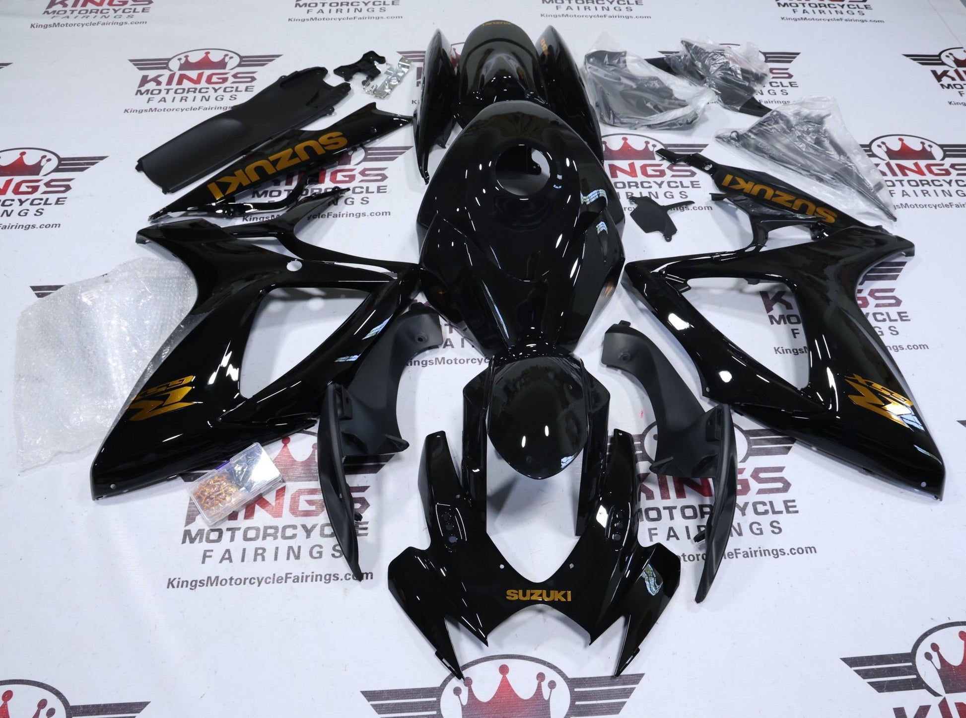 Suzuki GSX-R750 Fairings (2006-2007) Black, Gold Chrome from KingsMotorcycleFairings.com