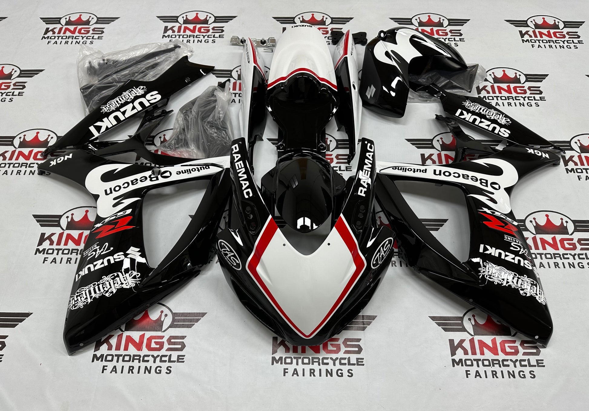 Suzuki GSX-R750 Race Track Fairings (2006-2007) Black, White, Red at KingsMotorcycleFairings.com