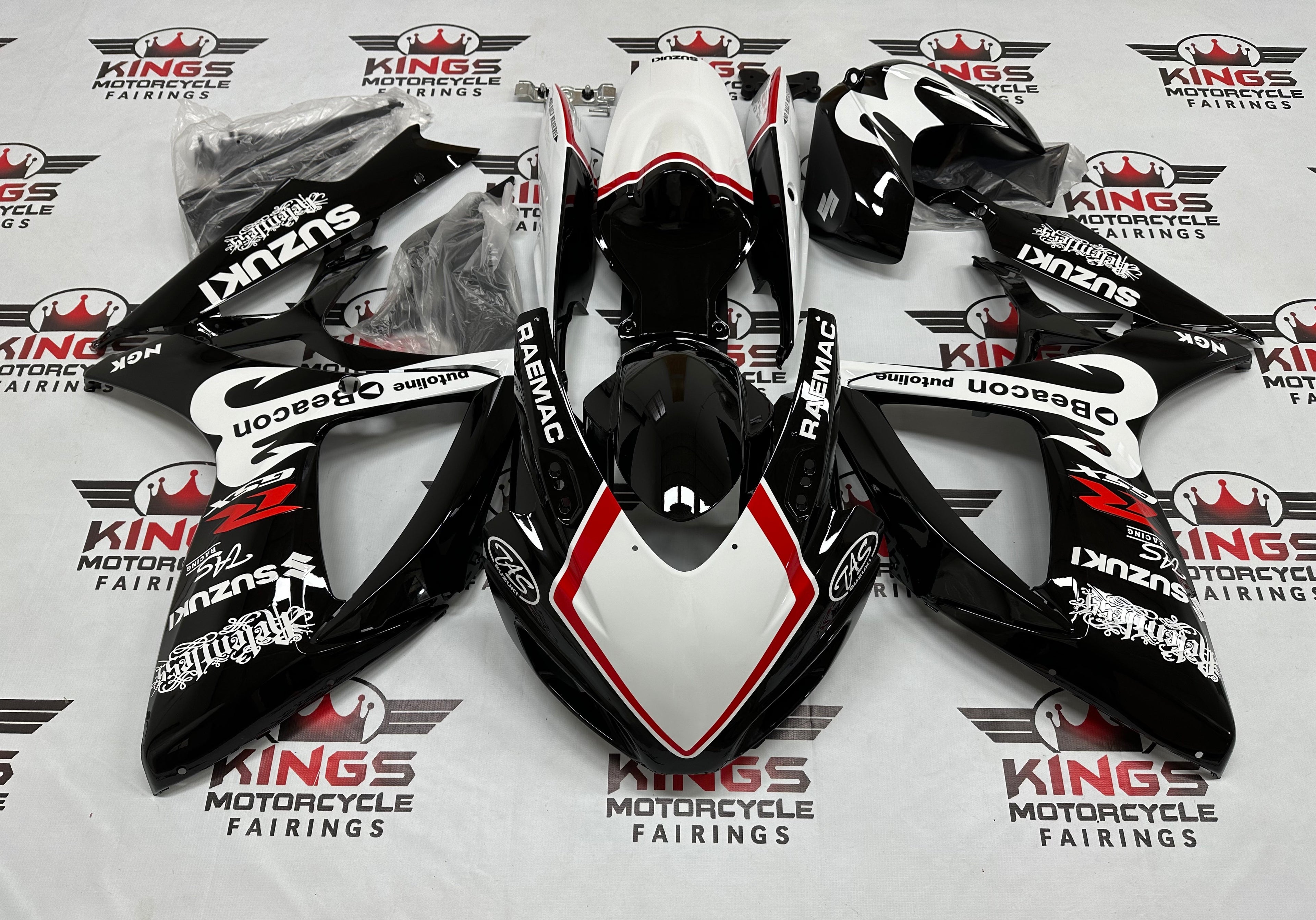 Suzuki GSX-R750 Race Track Fairings (2006-2007) Black, White, Red at KingsMotorcycleFairings.com
