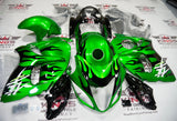 Suzuki GSX1300R Hayabusa Fairing Kit (2008-2020) Green, White, Black Flames at KingsMotorcycleFairings.com