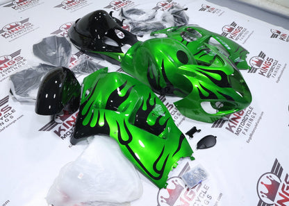 Suzuki GSX1300R Hayabusa Fairings (1999-2007) Green, Black Fire at KingsMotorcycleFairings.com