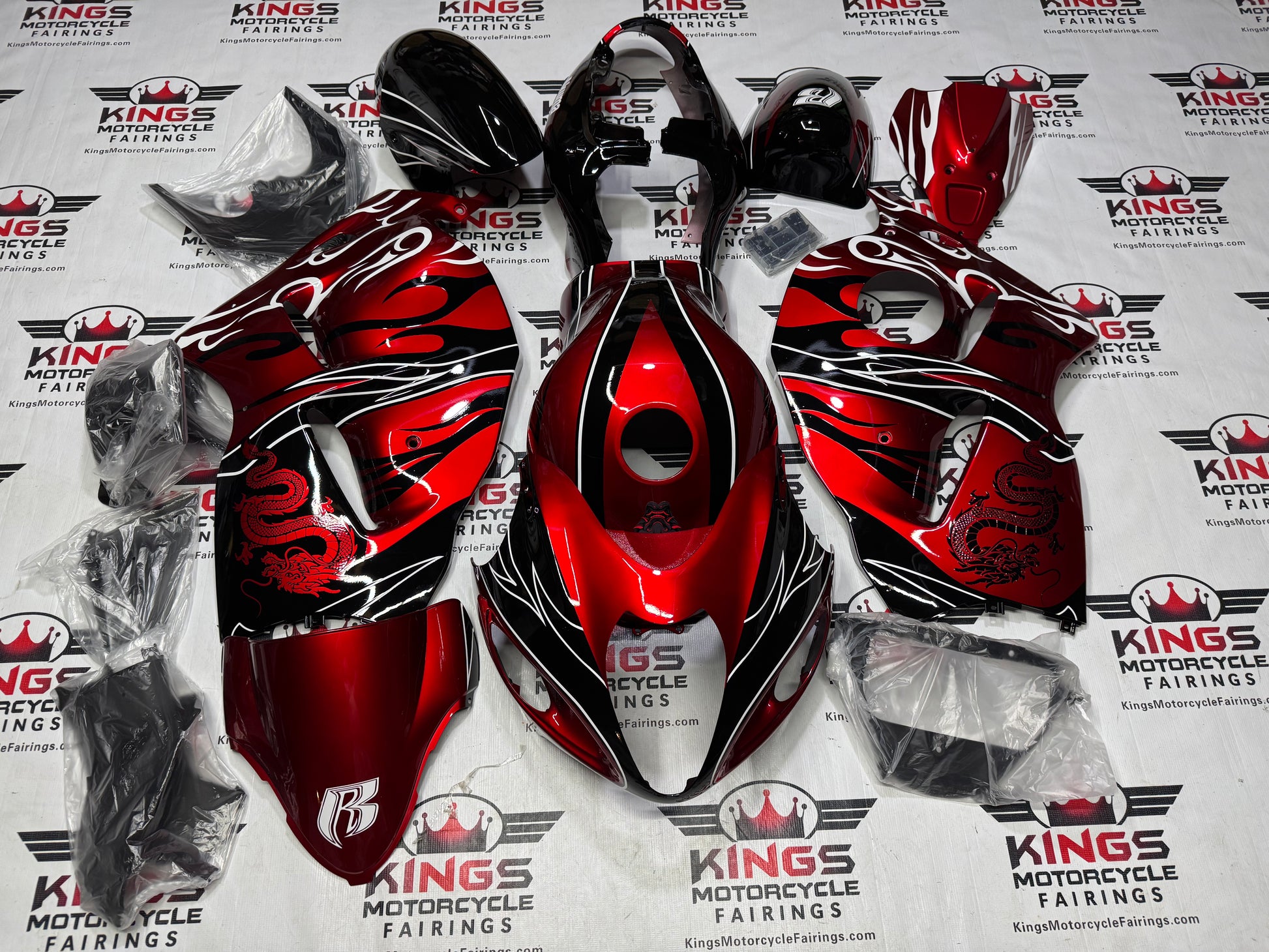 Suzuki Hayabusa Fairings (1999-2007) Red, Black, Tribal, Dragon from KingsMotorcycleFairings.com