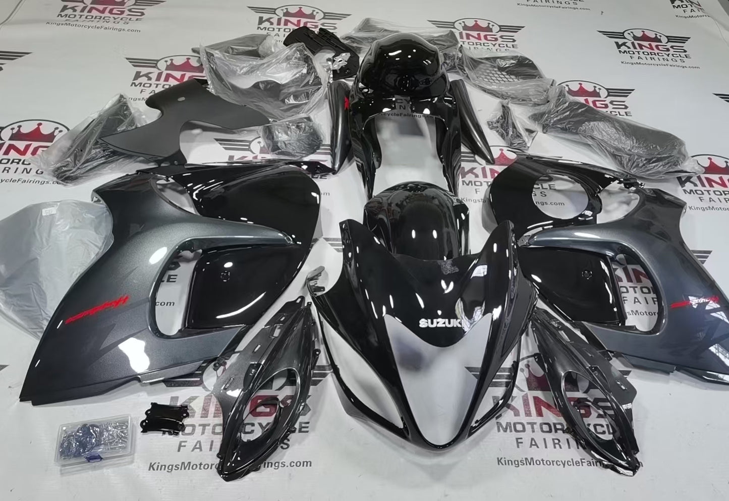 Suzuki GSX1300R Hayabusa Fairings (2008-2020) Black, Gray at KingsMotorcycleFairings.com