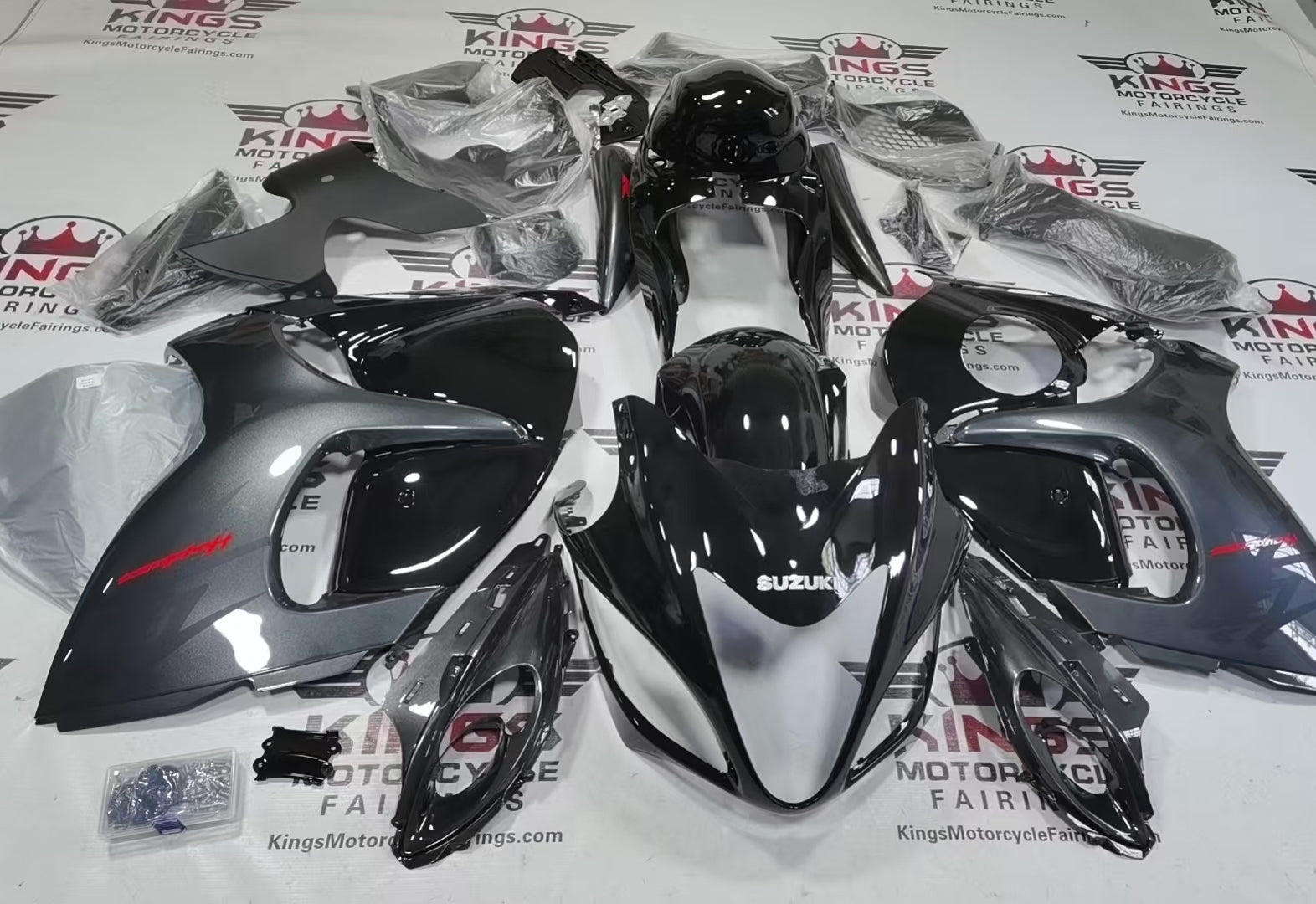 Suzuki GSX1300R Hayabusa Fairings (2008-2020) Black, Gray at KingsMotorcycleFairings.com