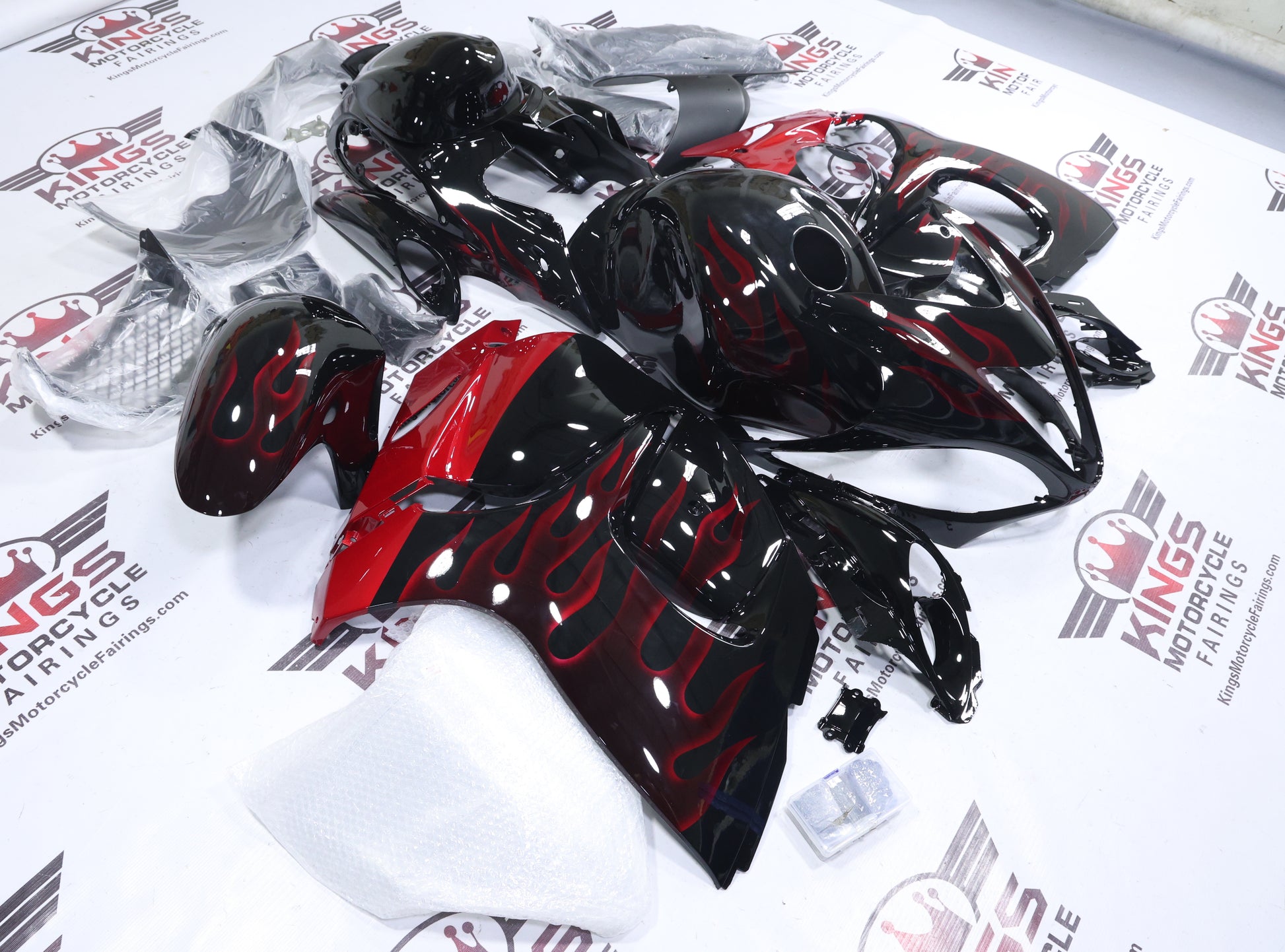 Suzuki GSX1300R Hayabusa Fairings (2008-2020) Black, Red Fire at KinsMotorcycleFairings.com