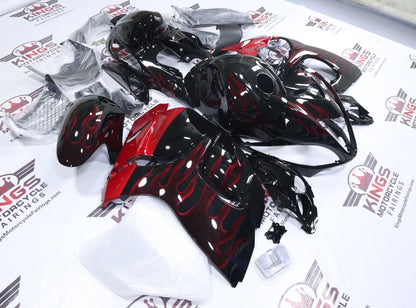 Suzuki GSX1300R Hayabusa Fairings (2008-2020) Black, Red Flame at KinsMotorcycleFairings.com