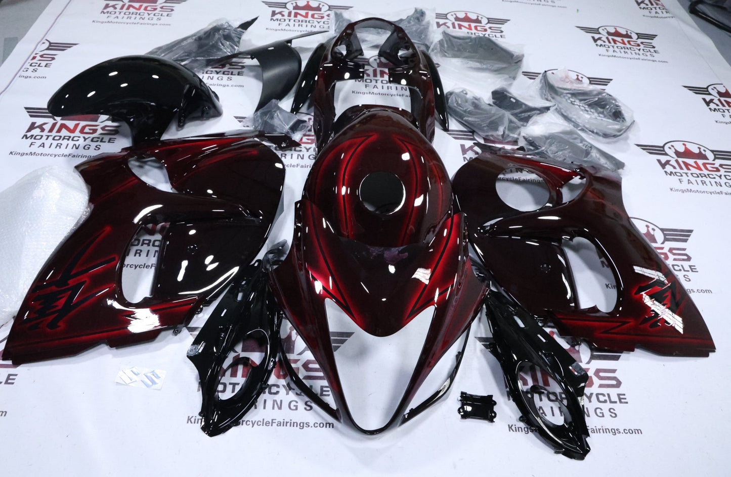 Suzuki GSX1300R Hayabusa Fairings (2008-2020) Black, Red Glow at KingsMotorcycleFairings.com