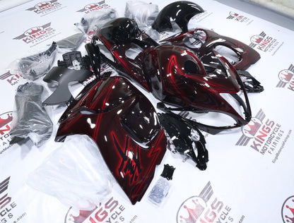 Suzuki GSX1300R Hayabusa Fairings (2008-2020) Black, Red Spray at KingsMotorcycleFairings.com