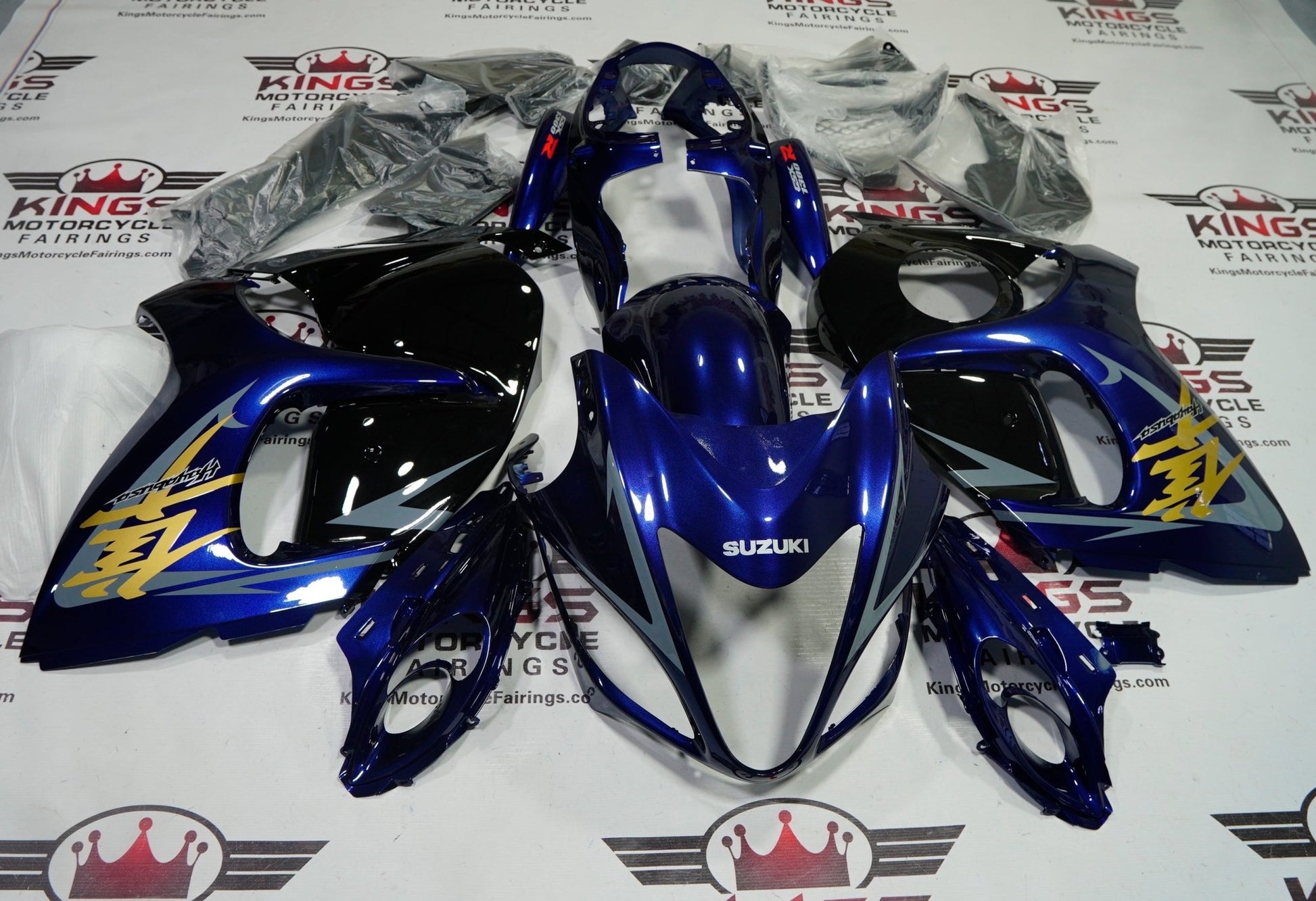 Suzuki GSX1300R Hayabusa Fairings (2008-2020) Dark Blue, Black, Gold, Gray at KingsMotorcycleFairings.com