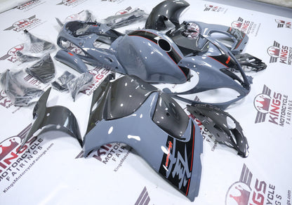 Suzuki GSX1300R Hayabusa Fairings (2008-2020) Gray, Faux Carbon Fiber, Black, Red Stripe at KingsMotorcycleFairings.com