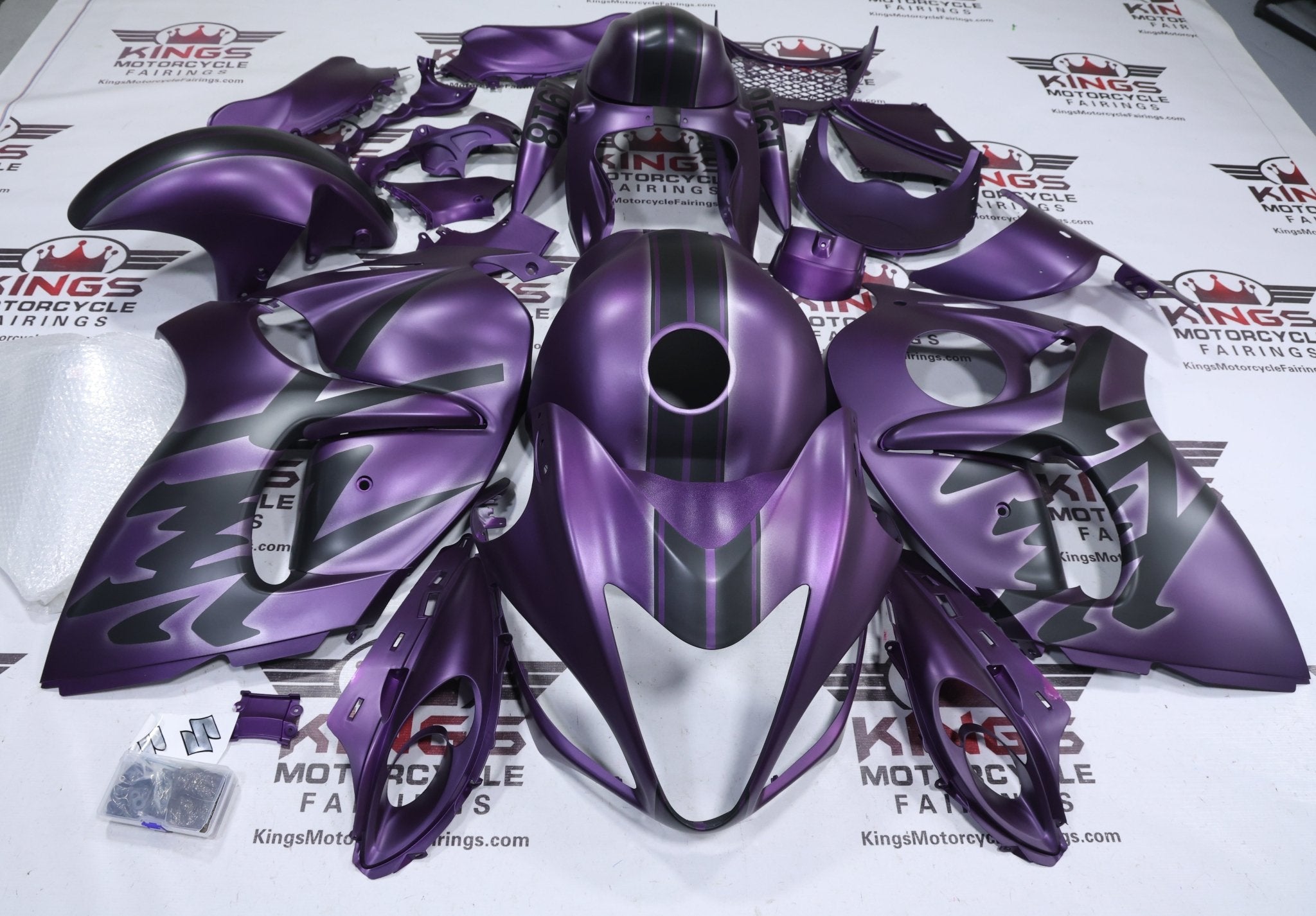 Suzuki GSX1300R Hayabusa Fairings (2008-2020) Matte Purple, Black, Glow from KingsMotorcycleFairings.com