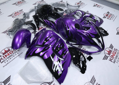 Suzuki GSX1300R Hayabusa Fairings (2008-2020) Purple, Black Flame at KingsMotorcycleFairings.com