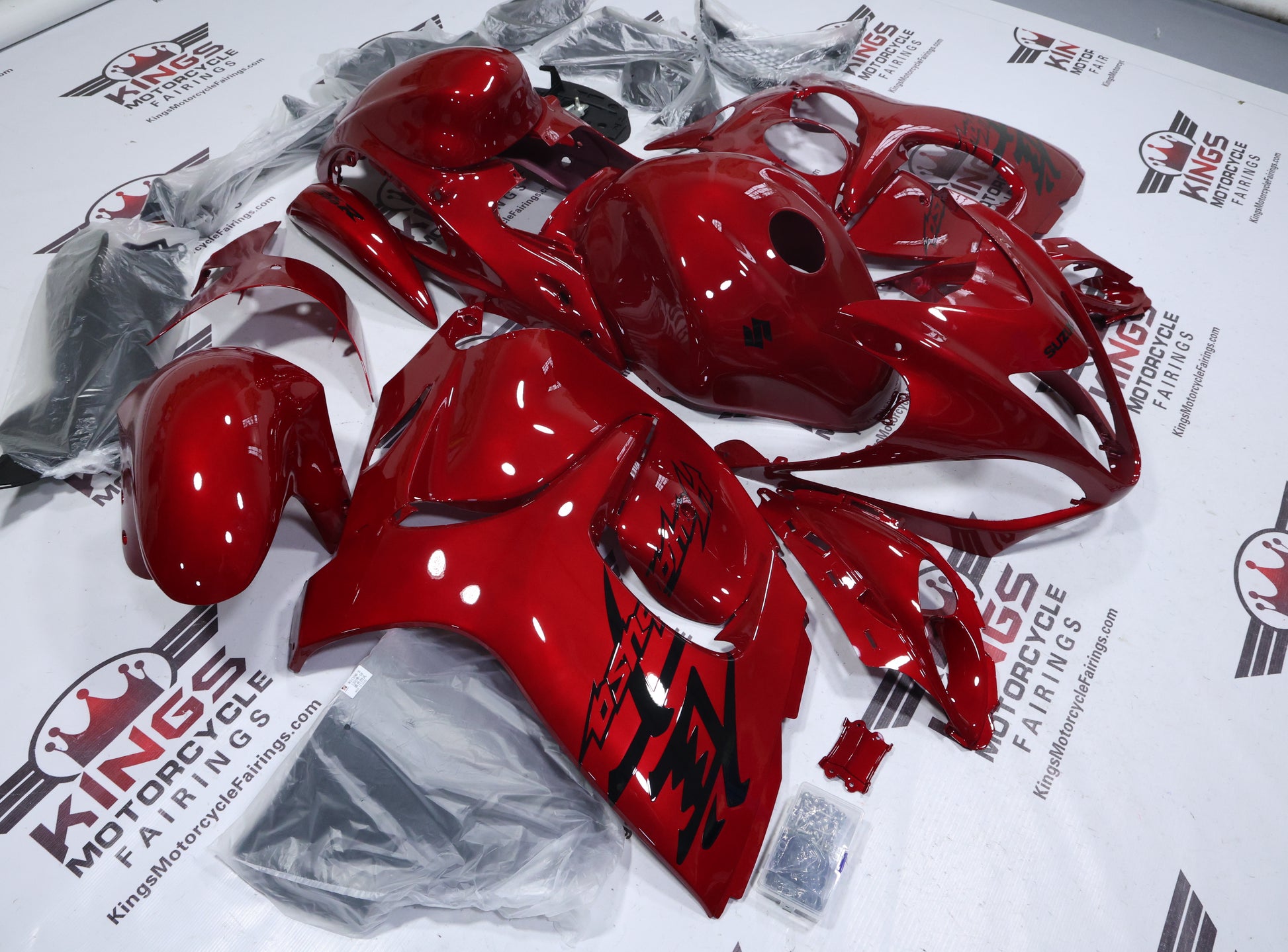Suzuki GSX1300R Hayabusa Fairings (2008-2020) Candy Red, Black at KingsMotorcycleFairings.com