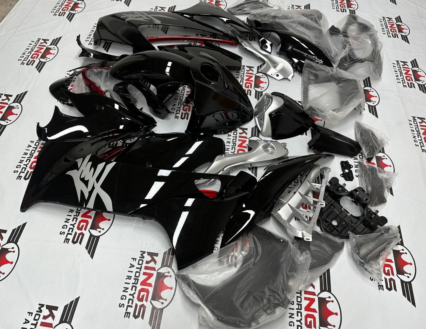 Suzuki GSX1300R Hayabusa Fairings (2021-2025) Black, Gray, Red from KingsMotorcycleFairings.com