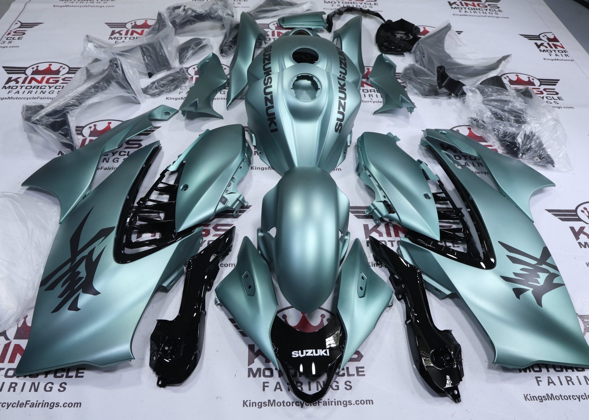 Suzuki GSX1300R Hayabusa Fairings (2021-2025) Matte Green, Black at KingsMotorcycleFairings.com