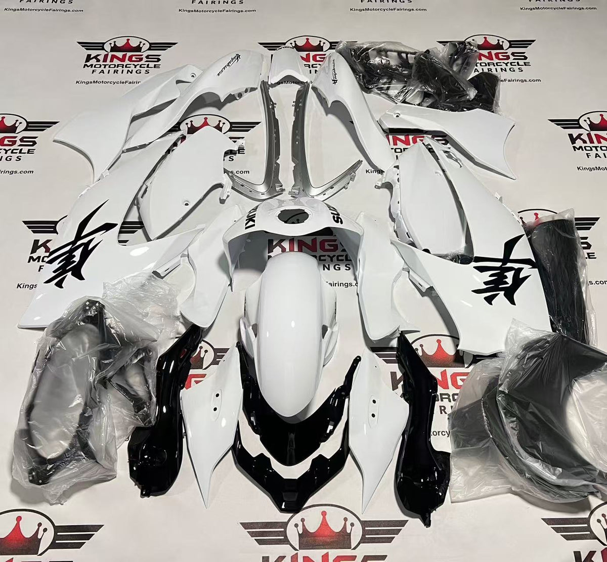 Suzuki GSX1300R Hayabusa Fairings (2021-2025) White, Black at KingsMotorcycleFairings.com