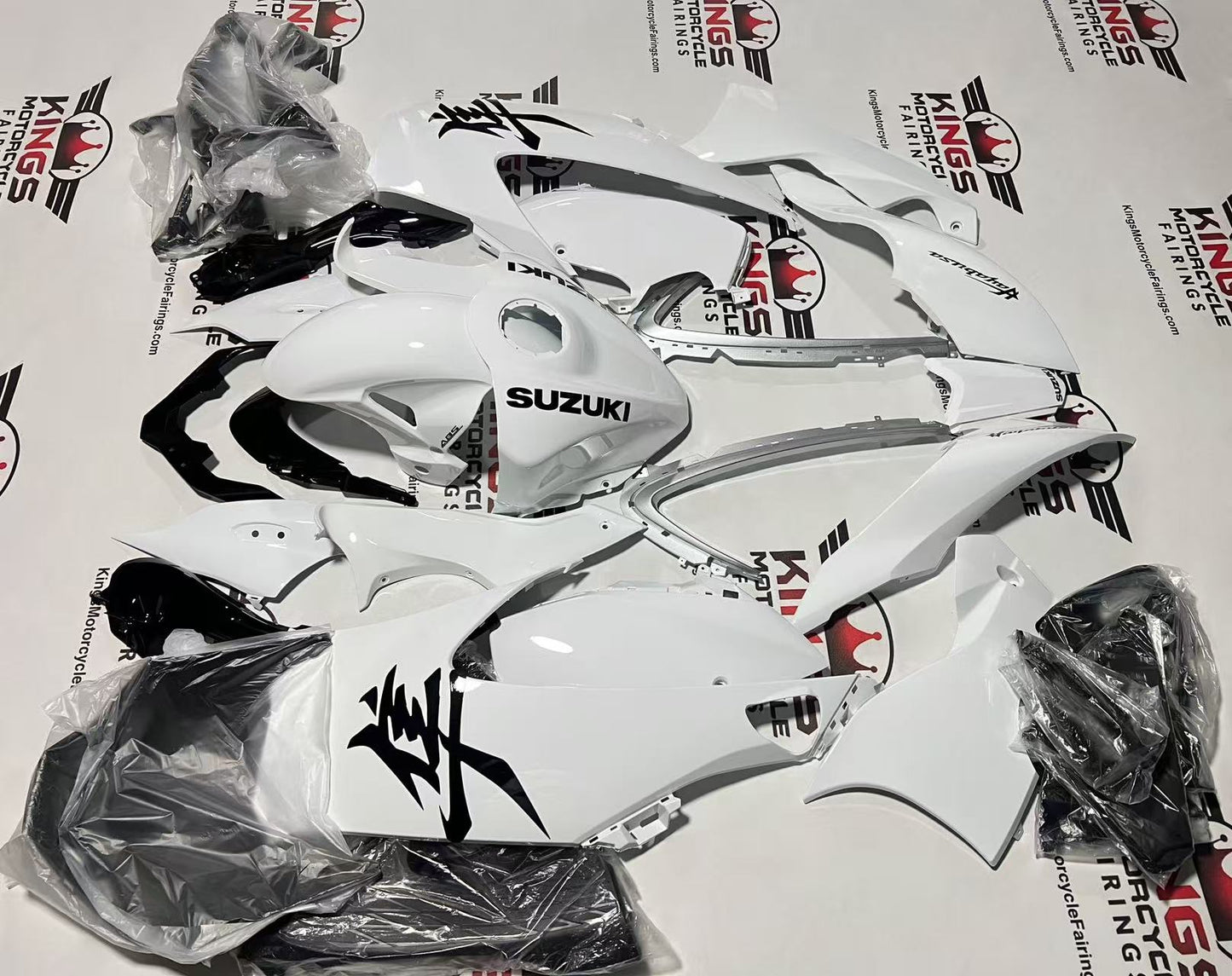 Suzuki GSX1300R Hayabusa Fairings (2021-2025) White, Black from KingsMotorcycleFairings.com