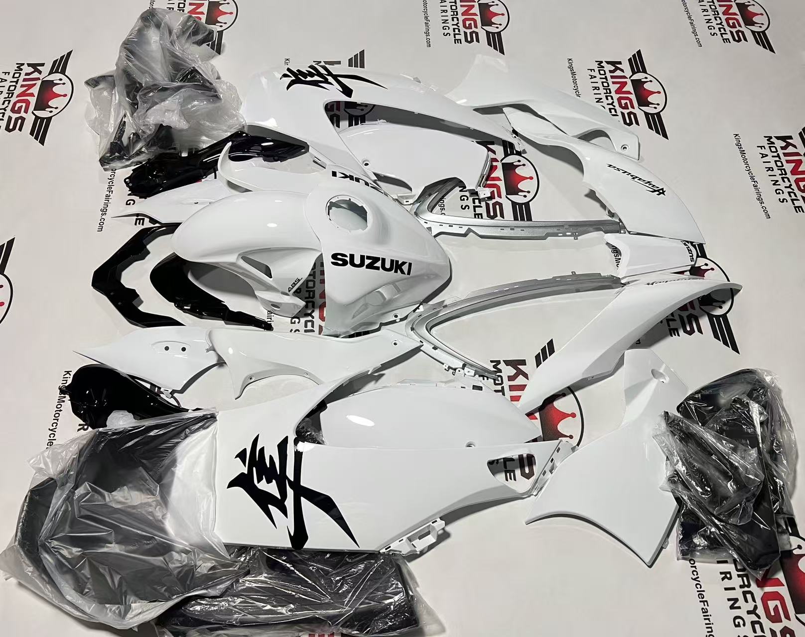 Suzuki GSX1300R Hayabusa Fairings (2021-2025) White, Black from KingsMotorcycleFairings.com