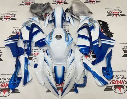 Suzuki GSX1300R Hayabusa Fairings (2021-2025) White, Blue Glow Stripes at KingsMotorcycleFairings.com