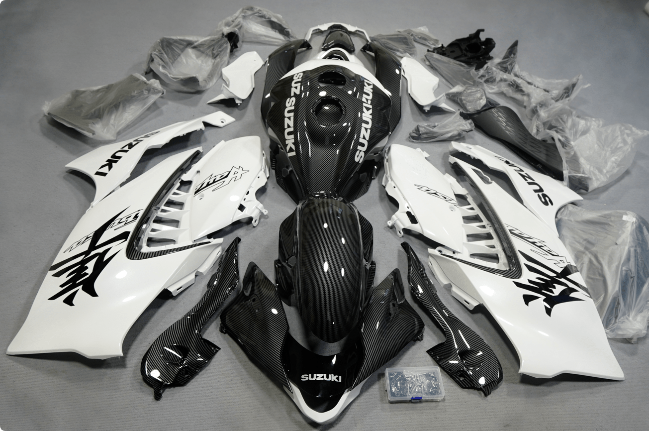 Suzuki GSX1300R Hayabusa Fairings (2021-2025) White, Faux Carbon Fiber at KingsMotorcycleFairings.com