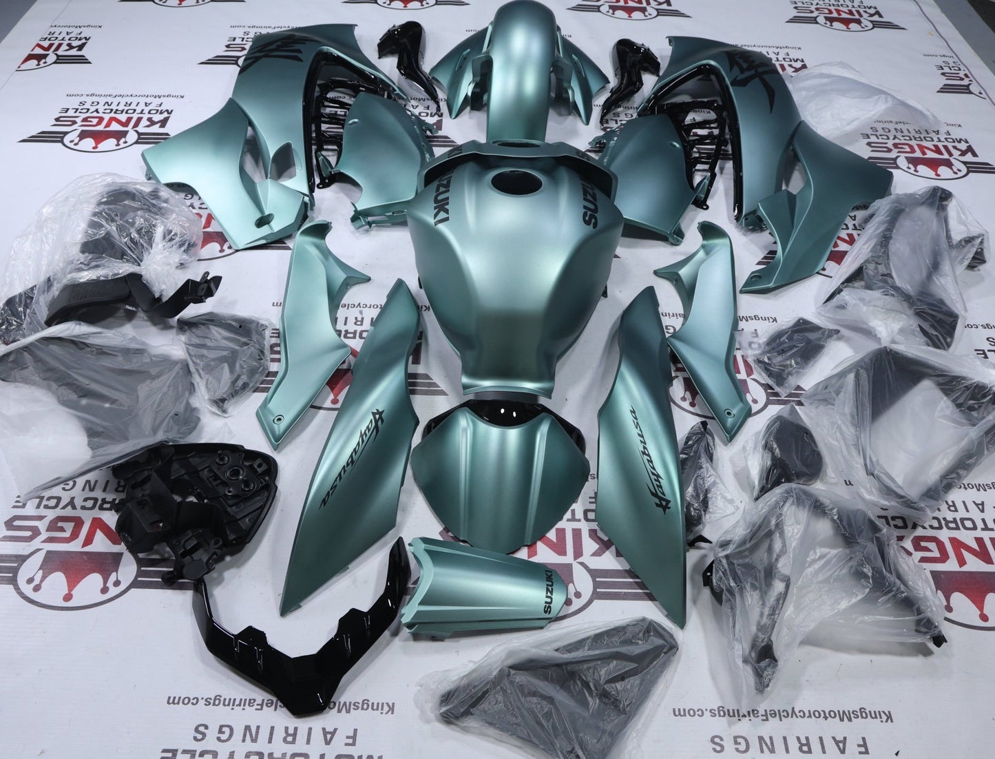 Suzuki GSX1300R Hayabusa Fairings (2021-2026) Satin Green, Black from KingsMotorcycleFairings.com