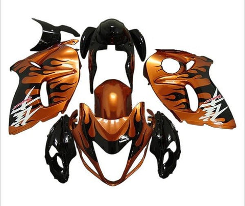 Suzuki GSX1300R Hayabusa (2008-2020) Copper Orange, Black Flames Fairings at KingsMotorcycleFairings.com
