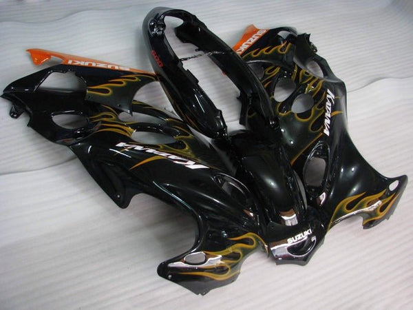 Suzuki GSX600F Katana Fairings (1998-2006) Black, Orange, White, Flames at KingsMotorcycleFairings.com