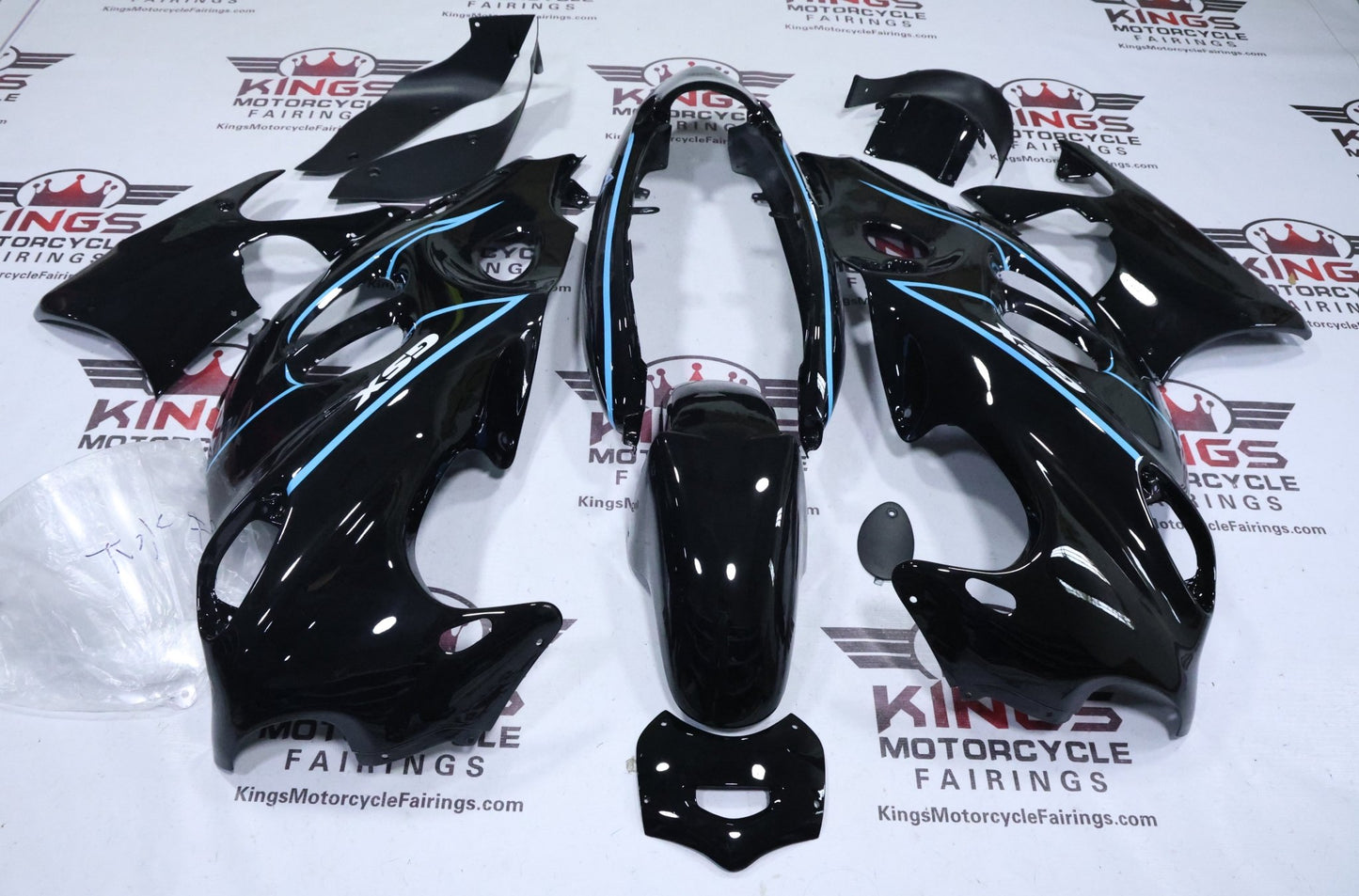 Suzuki GSX750F Katana Fairings (1998-2006) Black, Blue Pinstripe at KingsMotorcycleFairings.com