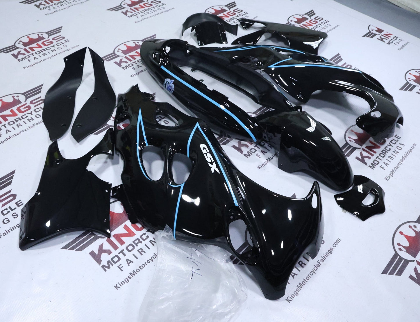 Suzuki GSX750F Katana Fairings (1998-2006) Black, Blue Pinstripe from KingsMotorcycleFairings.com