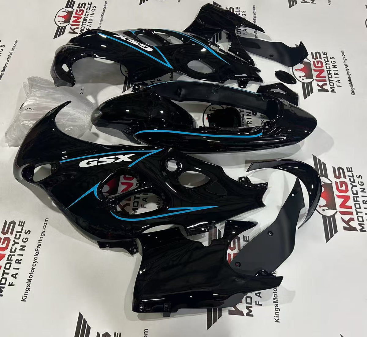 Suzuki GSX750F Katana Fairings (1998-2006) Black, Blue Pinstripe from KingsMotorcycleFairings.com