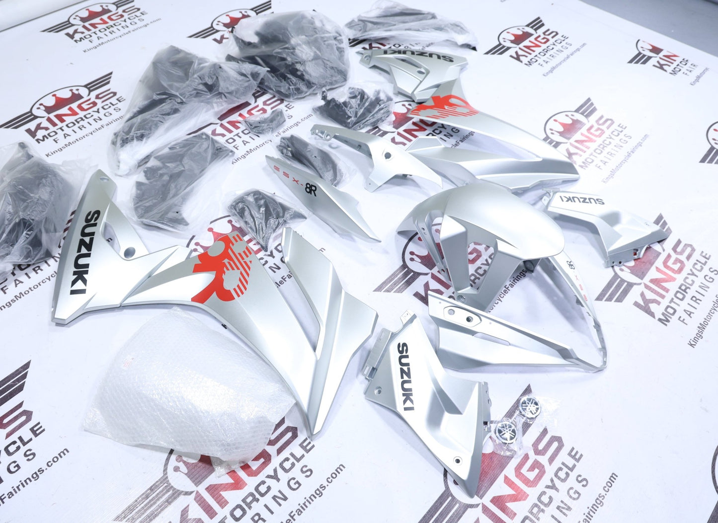 Suzuki GSX8R Fairing Kit (2024-2025) Silver Matte, Black, Red at KingsMotorcycleFairings.com