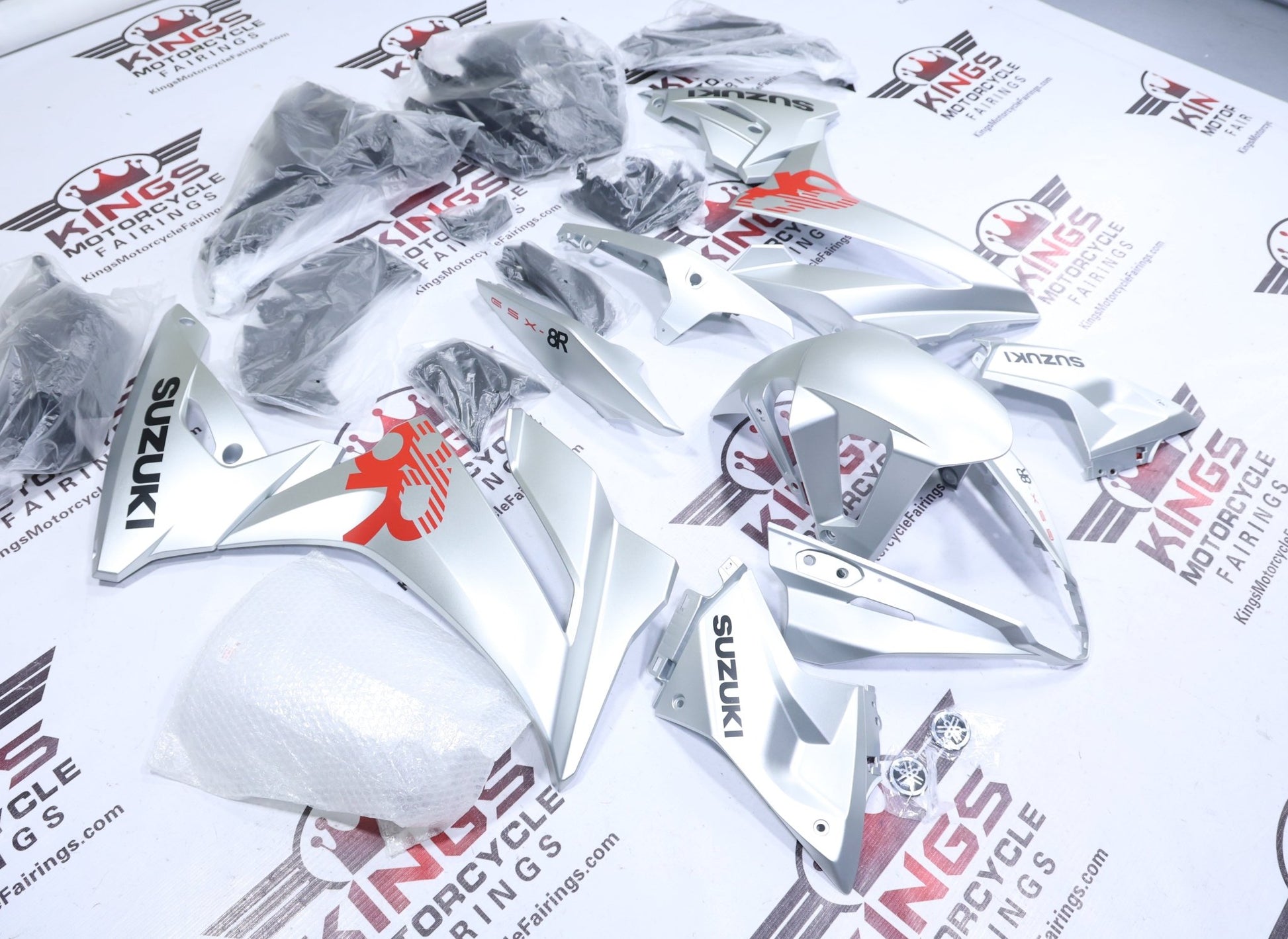 Suzuki GSX8R Fairing Kit (2024-2025) Silver Matte, Black, Red at KingsMotorcycleFairings.com