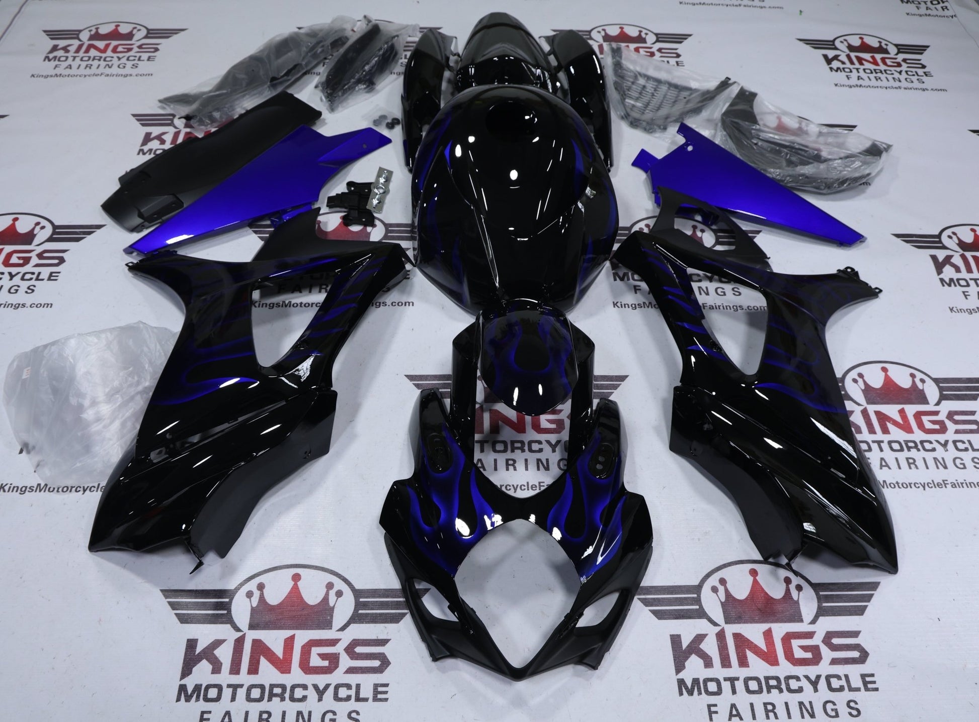 Suzuki GSXR1000 Fairing Kit (2007-2008) Black, Royal Blue, Flames at KingsMotorcycleFairings.com