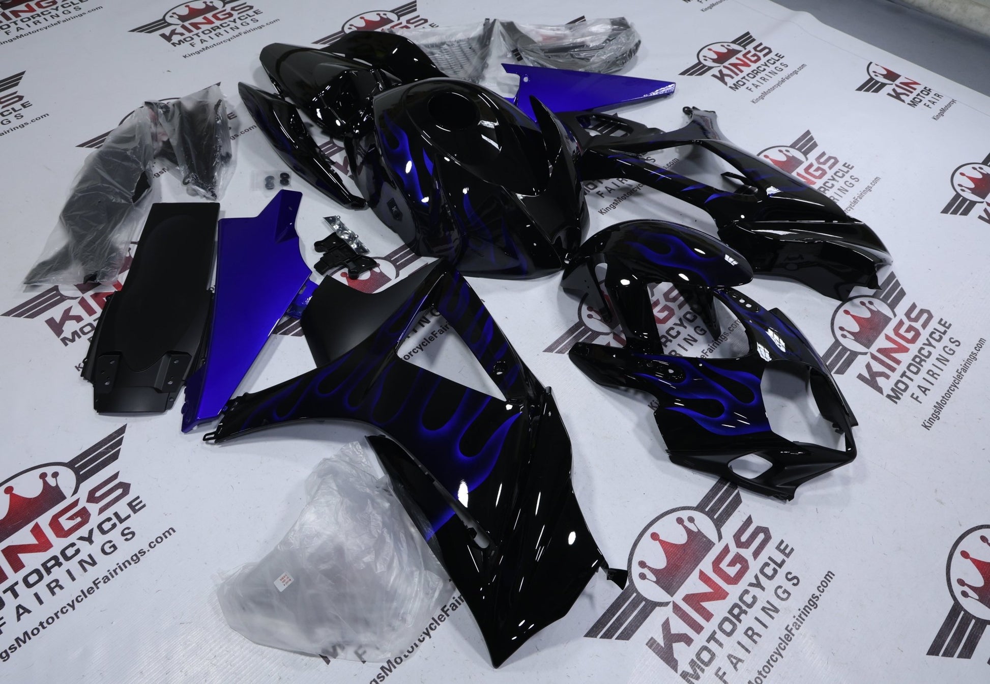 Suzuki GSXR1000 Fairing Kit (2007-2008) Black, Royal Blue, Flames from KingsMotorcycleFairings.com