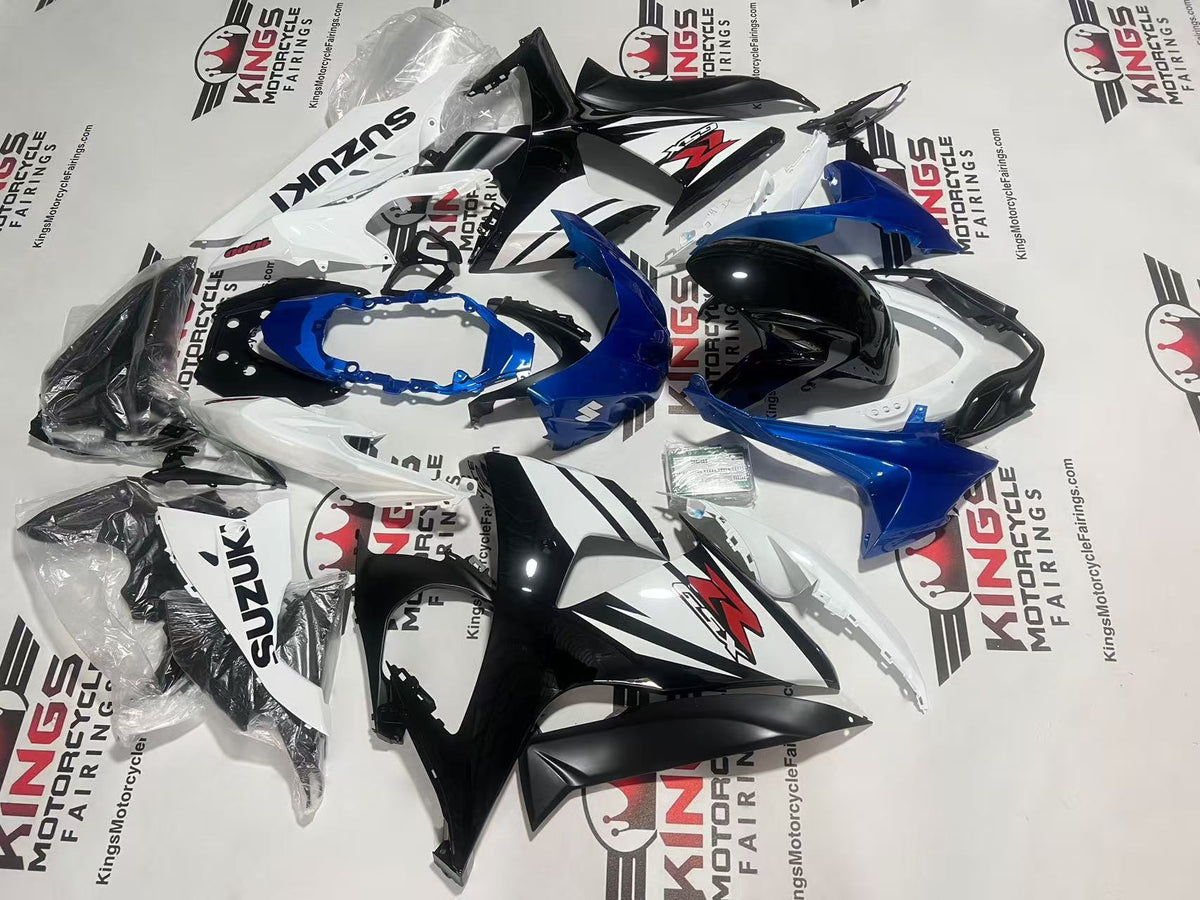 Suzuki GSXR1000 Fairing Kit (2009-2016) White, Black Stripe, Blue at KingsMotorcycleFairings.com