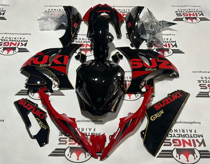Suzuki GSXR1000 Fairings (2017-2025) Black, Red, Gold Pinstripe from KingsMotorcycleFairings.com