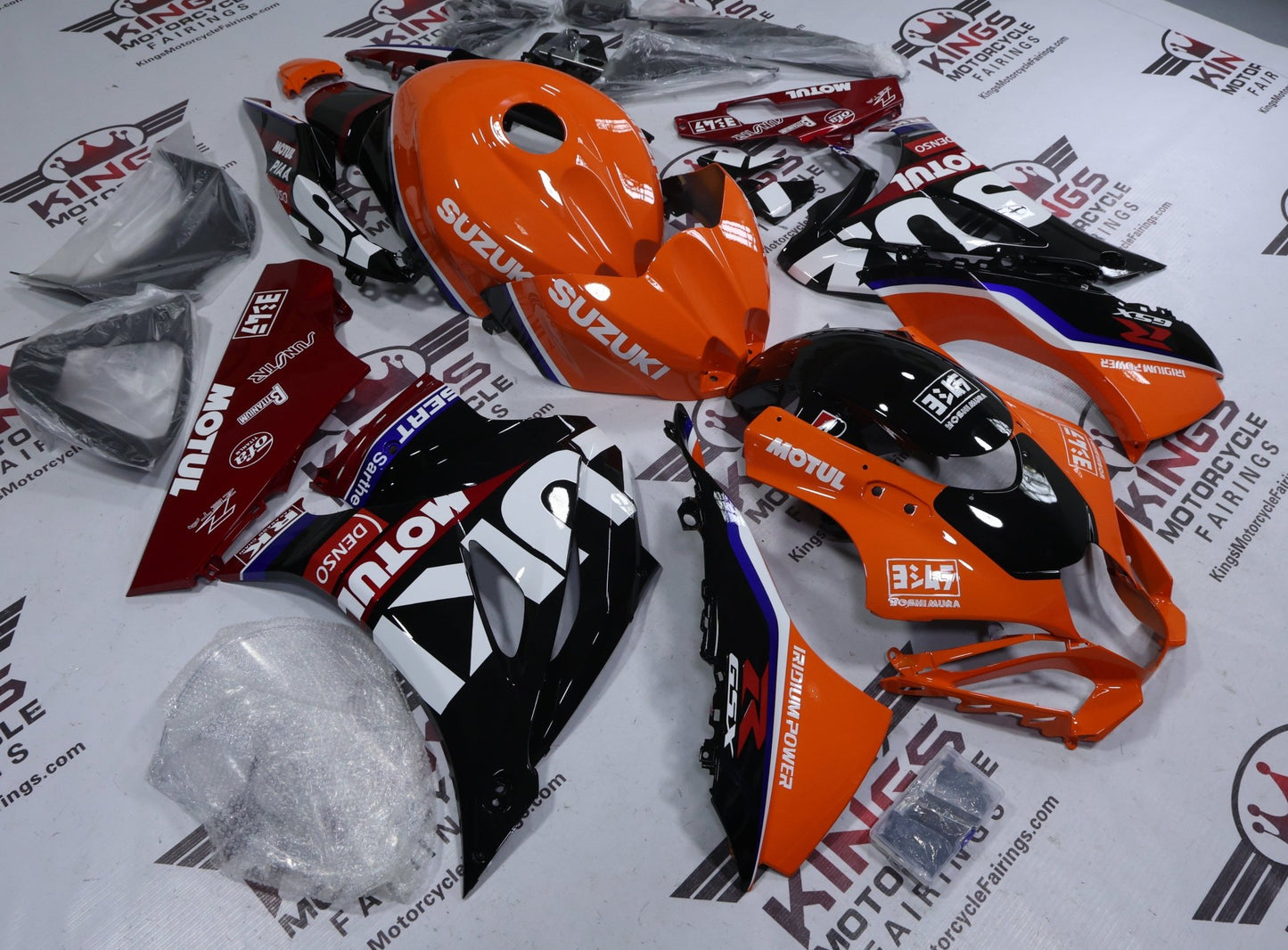 Suzuki GSXR1000 Fairing Kit (2017-2025) Orange, Black, Red Motul at KingsMotorcycleFairings.com
