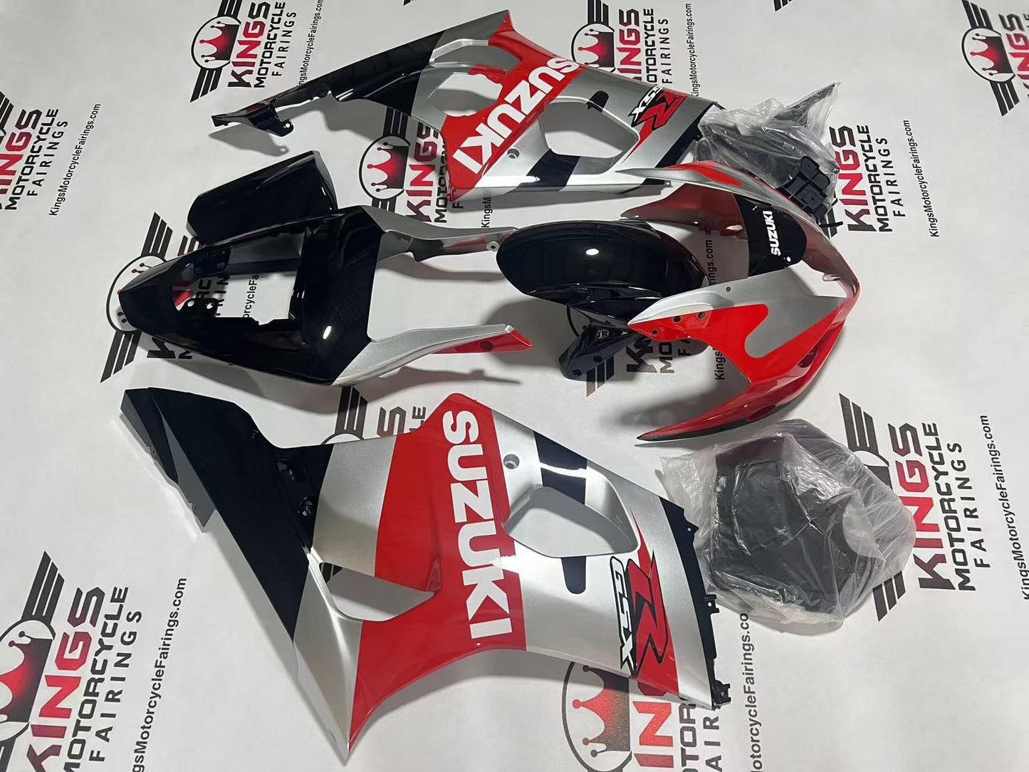 Suzuki GSXR1000 Fairing Set (2003-2004) Silver, Red, Black, White at KingsMotorcycleFairings.com