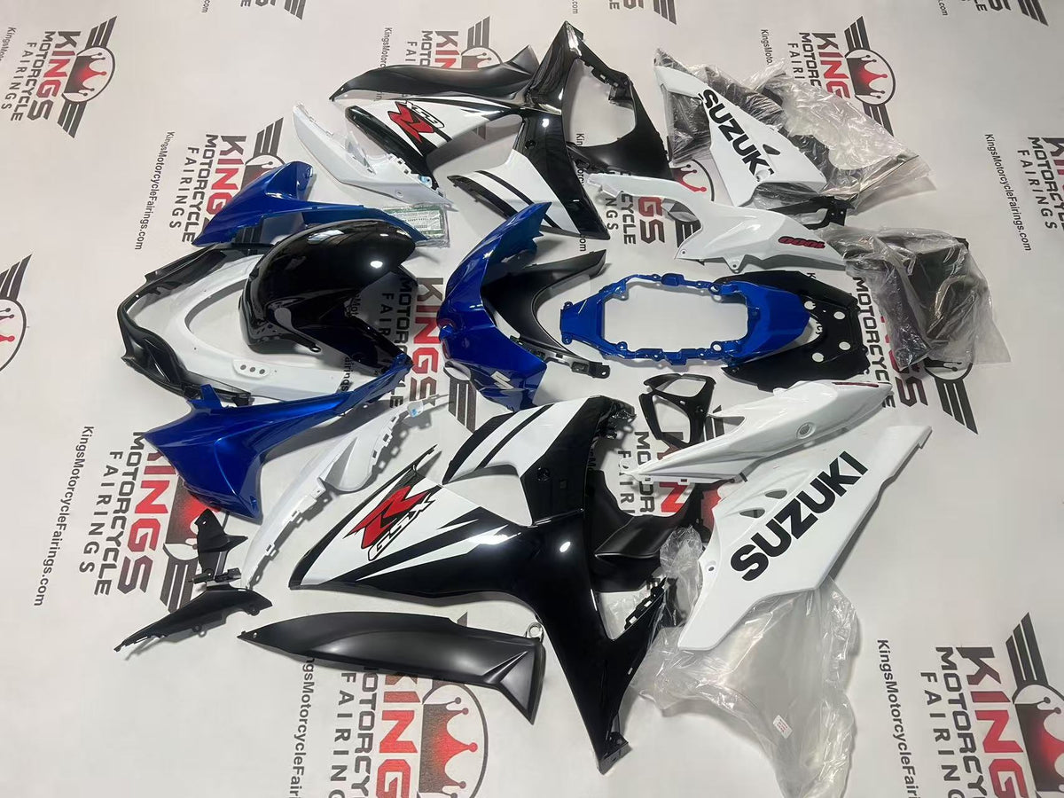 Suzuki GSXR1000 Fairing Set (2009-2016) White, Black Stripe, Blue at KingsMotorcycleFairings.com