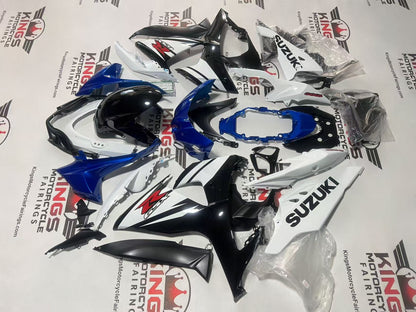Suzuki GSXR1000 Fairing Set (2009-2016) White, Black Stripe, Blue at KingsMotorcycleFairings.com