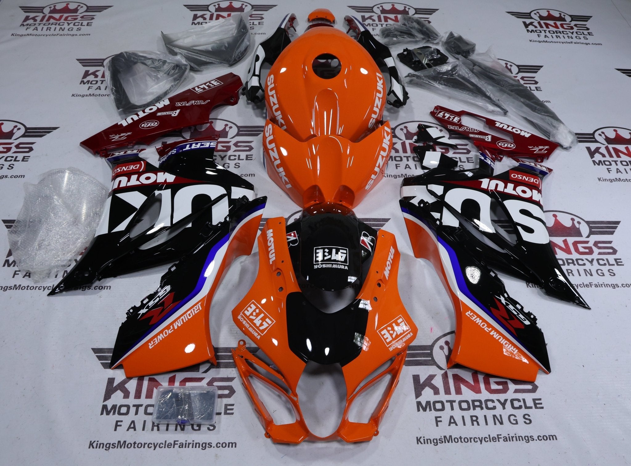 Suzuki GSXR1000 Fairing Set (2017-2025) Orange, Black, Red Motul at KingsMotorcycleFairings.com