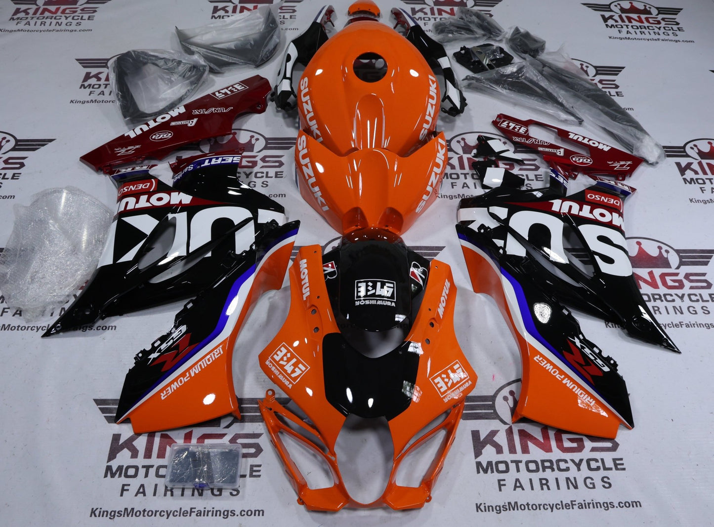 Suzuki GSXR1000 Fairing Set (2017-2025) Orange, Black, Red Motul at KingsMotorcycleFairings.com