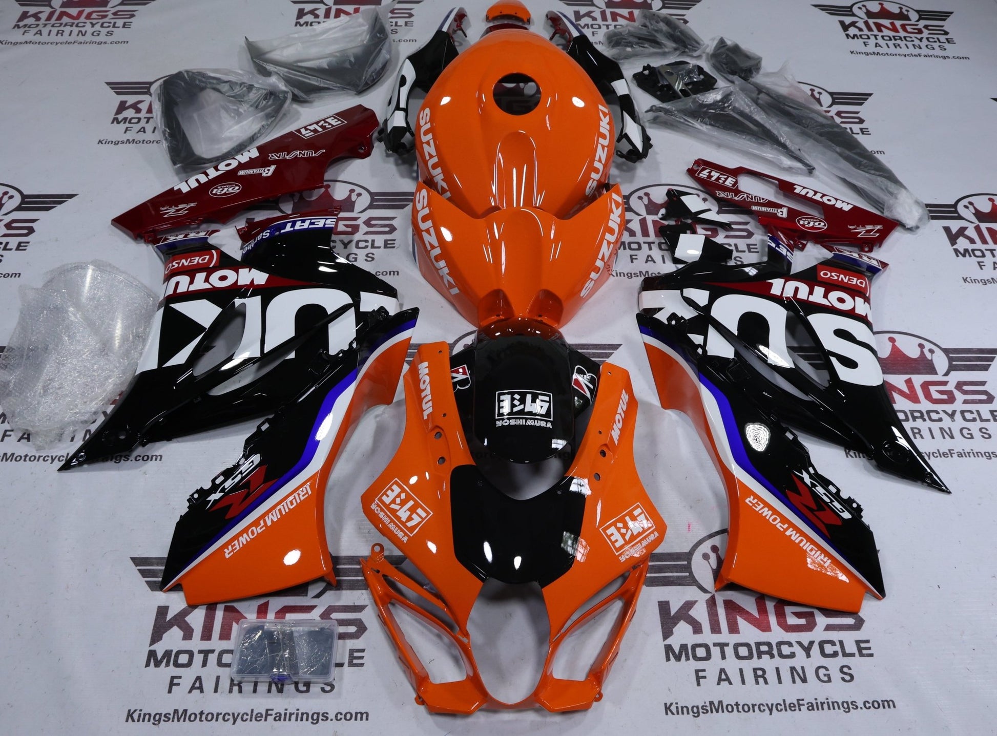 Suzuki GSXR1000 Fairing Set (2017-2025) Orange, Black, Red Motul at KingsMotorcycleFairings.com
