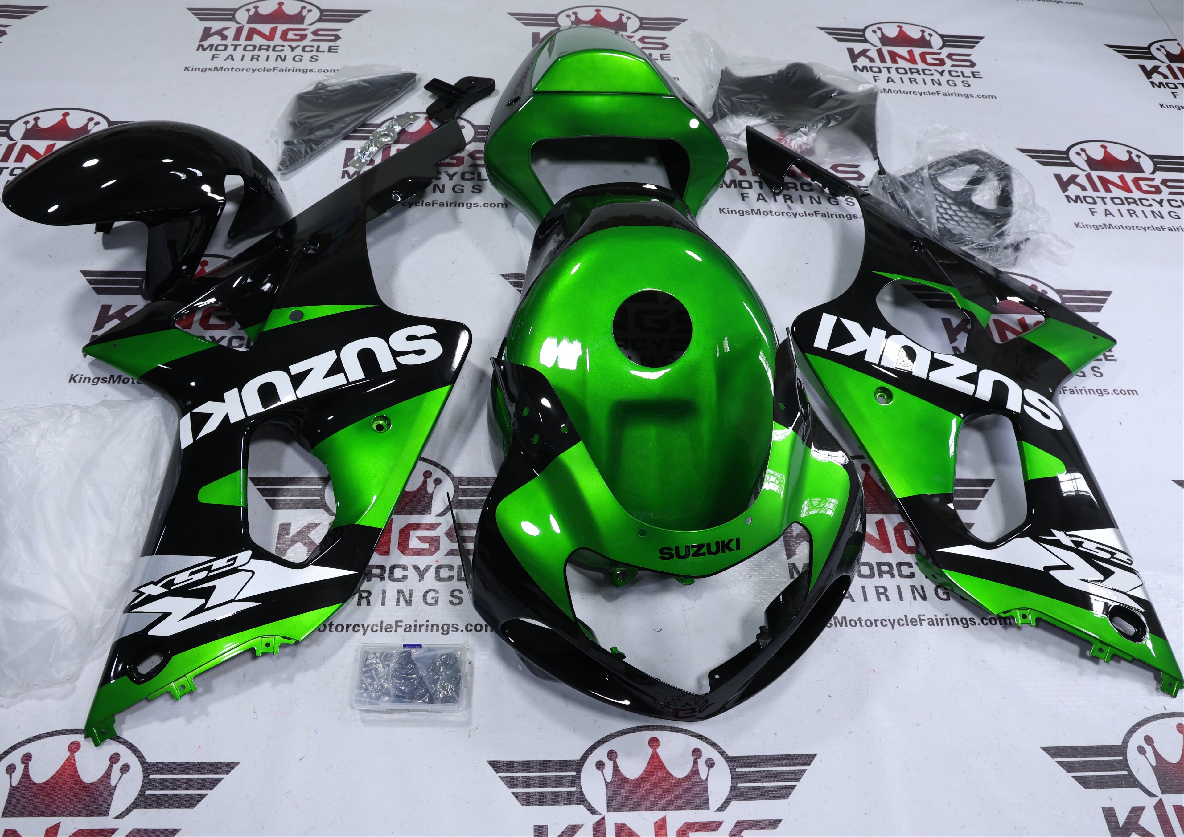 Suzuki GSXR1000 Fairings (2000-2002) Black, Green, White from KingsMotorcycleFairings.com