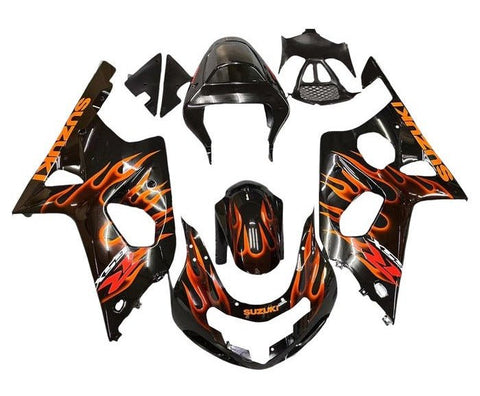 Suzuki GSXR1000 Fairings (2000-2002) Black, Orange Flames at KingsMotorcycleFairings.com