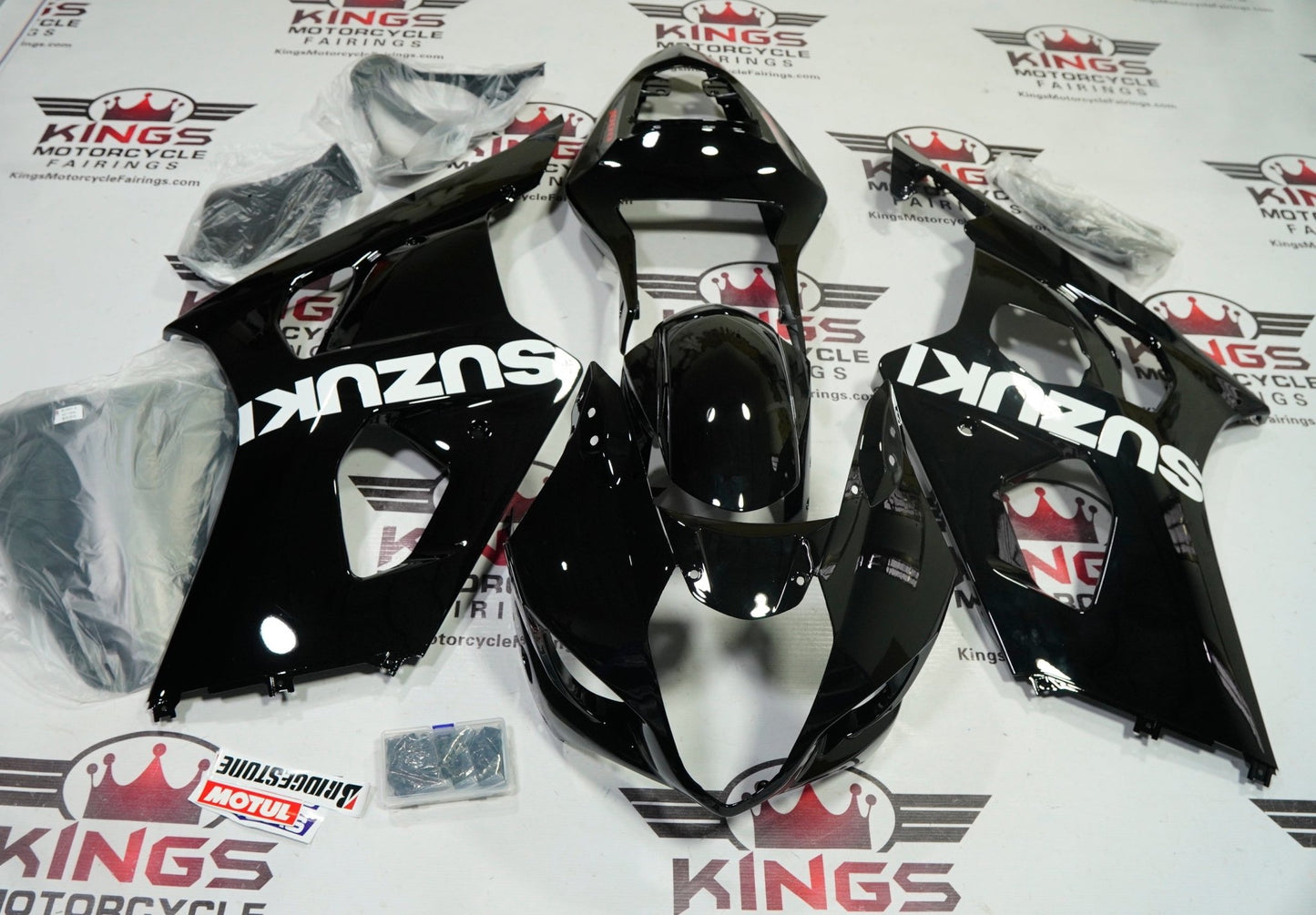 Suzuki GSXR 1000 Fairing Set (2003-2004) Black, White, Red at KingsMotorcycleFairings.com