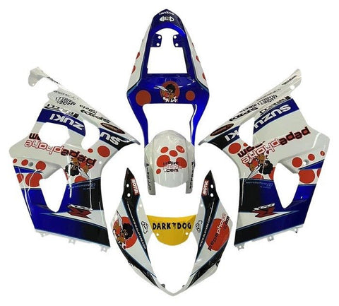 Suzuki GSXR1000 Fairings (2003-2004) White, Blue, Red Dots at KingsMotorcycleFairings.com