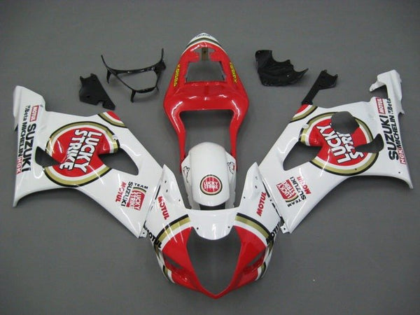 Suzuki GSXR1000 Fairings (2003-2004) White, Red Lucky Strike at KingsMotorcycleFairings.com