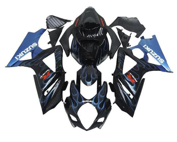 Suzuki GSXR 1000 Fairings (2005-2006) Black, Light Blue Flames at KingsMotorcycleFairings.com